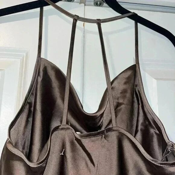 Pleione Elegant Brown Satin Halter Top Camisole Evening Party Tank D14 - Picture 4 of 6
